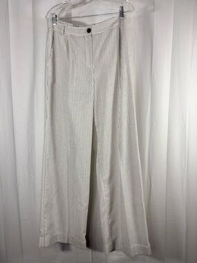 NWT PUROTATTO Striped Wide Leg Cotton Linen Trousers in White and Gray Sz 46/10